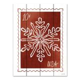 Red White Snowflake Christmas Stamp Rectangular Wall Art Decor 16"x12"