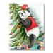 East Urban Home Panda Wearing a Christmas Elf Hat - Painting on Canvas in Black/Green/Red | 20 H x 12 W x 1 D in | Wayfair