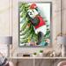East Urban Home Panda Wearing a Christmas Elf Hat - Painting on Canvas Metal in Black/Green/Red | 32 H x 24 W x 1 D in | Wayfair
