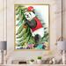 East Urban Home Panda Wearing a Christmas Elf Hat - Painting on Canvas Metal in Black/Green/Red | 32 H x 16 W x 1 D in | Wayfair