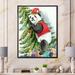 East Urban Home Panda Wearing a Christmas Elf Hat - Painting on Canvas in Black/Green/Red | 20 H x 12 W x 1 D in | Wayfair