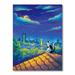 East Urban Home Moon Night Cat & Moon City Scene - Print on Canvas Plastic in Blue | 44 H x 34 W x 1.5 D in | Wayfair