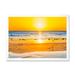 East Urban Home Sunset on Beautiful Sand Beach w/ Blue Sea Water - Print on Canvas Metal in Yellow | 16 H x 32 W x 1 D in | Wayfair