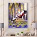 East Urban Home Two Crowned Cranes Dancing in Sunlit Forest Glade - Painting on Canvas in Brown/Green | 20 H x 12 W x 1 D in | Wayfair