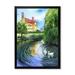 East Urban Home Swans in the Pond of Old English Estate - Painting on Canvas Metal in Green | 32 H x 16 W x 1 D in | Wayfair