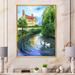 East Urban Home Swans in the Pond of Old English Estate - Painting on Canvas Metal in Green | 32 H x 24 W x 1 D in | Wayfair