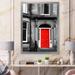 East Urban Home Red Door in Black & White City House - Painting on Canvas Metal in Black/Red | 32 H x 24 W x 1 D in | Wayfair