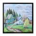 East Urban Home Spring Landscape w/ Little Houses in the Village - Painting on Canvas in Blue/Green | 31.5 H x 31.5 W x 1 D in | Wayfair