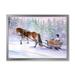 East Urban Home Horse w/ a Sleigh In Snowy Landscape - Painting on Canvas in Blue/Brown/White | 12 H x 20 W x 1 D in | Wayfair