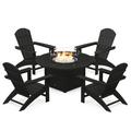 POLYWOOD® Nautical 5-Piece Adirondack Chair Conversation Set w/ Fire Pit Outdoor Table Plastic | Wayfair PWS707-1-BL