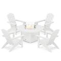 POLYWOOD® Nautical 5-Piece Adirondack Chair Conversation Set w/ Fire Pit Outdoor Table Plastic | Wayfair PWS707-1-WH