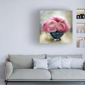 Rosdorf Park Katrina Jones "Jubilee Celebration Roses In A Blue China Cup" Canvas Art Canvas, Cotton in Pink | 18 H x 18 W x 2 D in | Wayfair