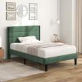 Letto Singolo con Testiera a Doghe Tessuto Velluto 90x200 cm, Verde Scuro