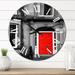 Designart 'Red Door In Black And White City House' Colonial wall clock
