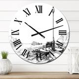 Designart 'A Bench By The Sea In Black And White' Nautical & Coastal wall clock