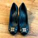 Tory Burch Shoes | Black Leather Tory Burch Wedges With Gold Detail | Color: Black/Brown | Size: 10