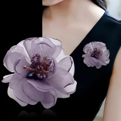 Korean Cloth Yarn Flower Brooch Pin Rhinestone Corsage Clothes Dress Coat Brooches Shawl Cardigan