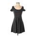 Rewind Casual Dress - A-Line: Gray Stripes Dresses - Women's Size Small