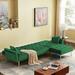 Modern Velvet Reversible Sectional Sofa Bed, L-Shaped Couch with Movable Ottoman&Nailhead Trim for Living Room