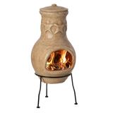 Beige Outdoor Clay Chiminea Fireplace Maya Design Charcoal Burning Fire Pit with Sturdy Metal Stand, Barbecue, Cocktail Party