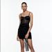 Zara Dresses | Combination Semi-Sheer Dress V-Neck Mini Dress With Adjustable Thin Straps. | Color: Black | Size: Xs