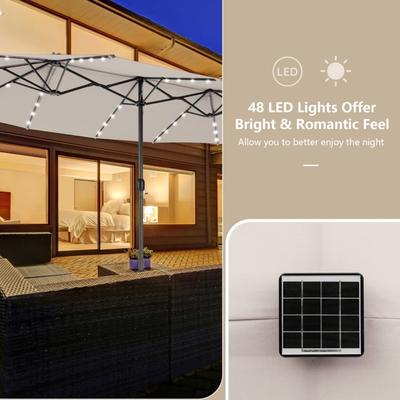 15 Feet Double-Sided Patio Umbrella with 48 LED Lights - 15.4' x 9.2' x 8.2' (L x W x H)