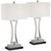 360 Lighting Roxie Brushed Nickel Lamps Set of 2 with Black Marble Risers