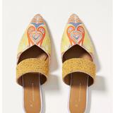 Anthropologie Shoes | Anthropologie Embroidered Butterfly Beaded Mule Flat Size 39 | Color: Blue/Tan | Size: 39