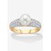 Women's Yellow Gold Over Sterling Silver Genuine Round Cultured Freshwater Pearl And Cubic Zirconia Ring (5/ by PalmBeach Jewelry in Pearl (Size 6)
