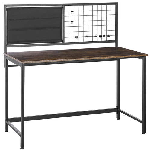 Schreibtisch Dunkler Holzfarbton / Schwarz 118 x 60 cm mit Notiztafel Heimbüro Arbeitstisch Industrieller Stil