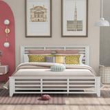 Contemporary Platform Bed with Horizontal Strip Hollow Shape , Headboard and Footboard, King Size, White （New）