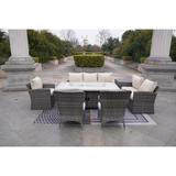 7-Piece Patio Rattan Sofa Set with Alum Dining Table and Armchairs