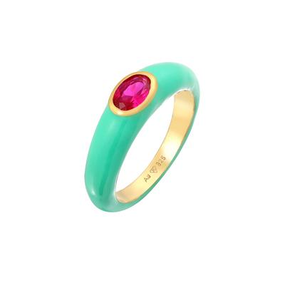Elli Zirkonia Oval Solitär Emaille Bunt 925 Silber 52 Damen Image