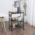 HomCom 24" 3-Tier Rolling Kitchen Cart, Utility Storage Trolley w/ 2 Basket Drawers, Side Hooks For Dining Room, Walnut Tone in Brown | Wayfair