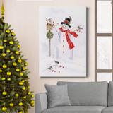 The Holiday Aisle® Snowman & Chickadee Friends I Premium Gallery Wrapped Canvas - Ready To Hang Metal in Black/Blue/Green | Wayfair