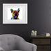 Red Barrel Studio® Michael Tompsett 'French Bulldog' Matted Framed Art Canvas in Black/Blue/Green | 18 H x 22 W x 0.75 D in | Wayfair