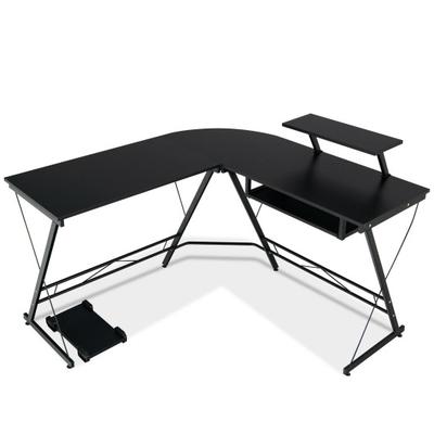 Costway L Shaped Computer Desk Home Office Workstation with Movable Monitor Stand-Black