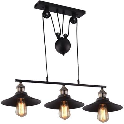 Pendelleuchte Flaschenzug, 3 Licht Riemenscheibe aufgehängt Hängelampe im Industri Stil, Rise and Image