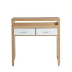 Bureau extensible blanc et effet chêne 2 tiroirs bois clair et blanc