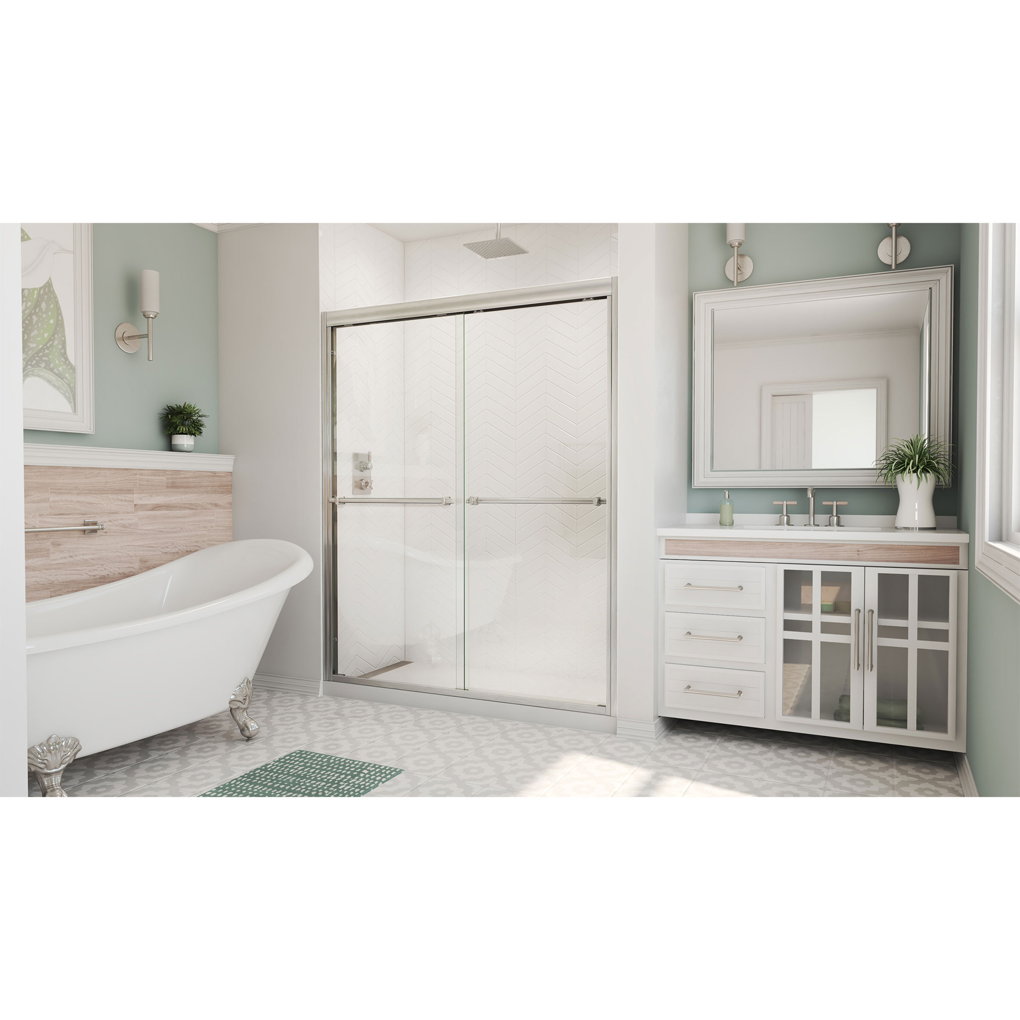 Dreamline DreamLine Duet 44 - 48 inch W x 72 inch H Semi-Frameless Bypass Shower Door in Brushed Nickel SHDR-1248728-04