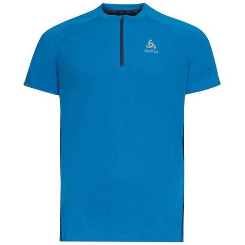 ODLO Herren T-shirt s/s 1/2 zip AXALP TRAI, Größe S in indigo bunting - blue wing tea