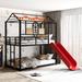 Modern Playhouse Design Twin over Twin Metal Bunk Bed with Full Length Guardrail, Built-in Ladder and Slide