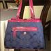 Coach Bags | Coach Bag Leather And Canvas Blue And Raspberry Full-Size Shoulder Bag | Color: Blue/Pink | Size: Shoulder Bag