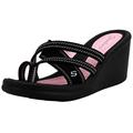 Skechers Cali Women's Rumblers-Beautiful People Wedge Sandal, Black/Light Pink, 9 M US