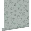 Estahome - Papier peint roses en Toile de Jouy - 0,53 x 10,05 m de vert grisé