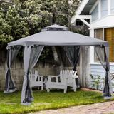 Outsunny 9.5' x 9.5' Patio Gazebo Outdoor Pavilion 2 Tire Roof Canopy Shelter Garden Event Party Tent Yard Sun Shade Steel Frame