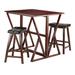 3-Pc Drop Leaf Table with Cushion Saddle Seat Counter Stools, Walnut and Black