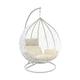 Rattan Swing Egg Chair Hanging Garden Hammock with Cushions & Stand Outdoor Indoor Furniture (White Egg Chair & White Cushion)