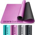 Core Balance Rubber Yoga Exercise Mat Non Slip Extra Wide Heavy Duty with Roll Strap (Purple)