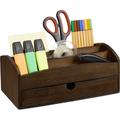 Relaxdays - Organiseur de bureau, Organiseur en bambou, avec compartiments et tiroir, hlp 11 x 27,5